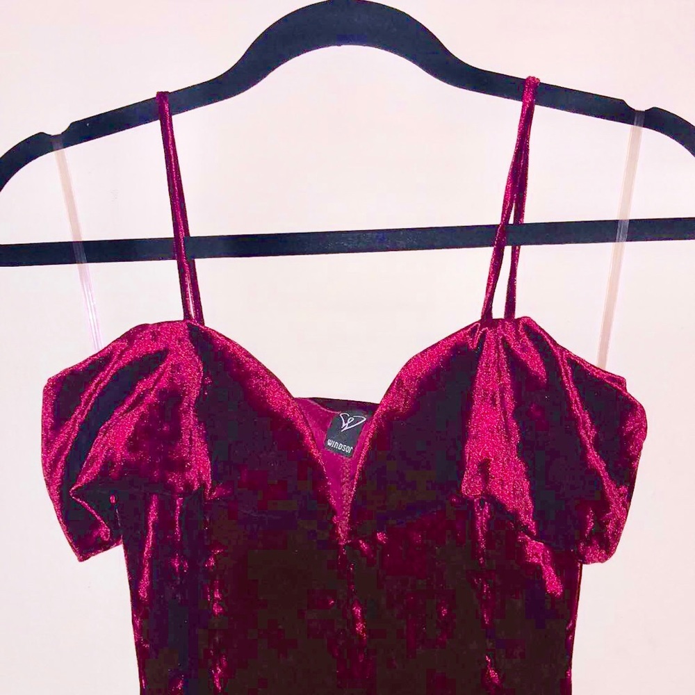 Red Velvet Off the shoulder Windsor Dress